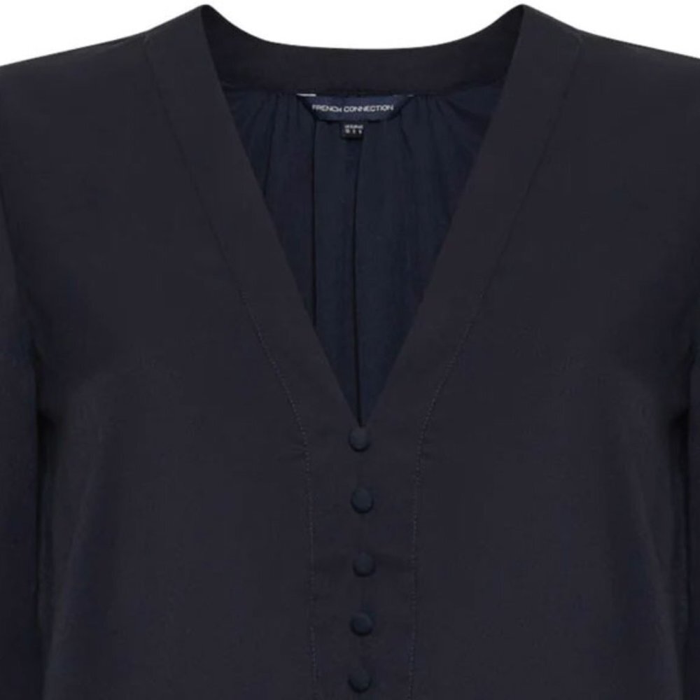 French Connection Crepe V Neck Balloon Sleeve Blouse - Picture 5 of 6